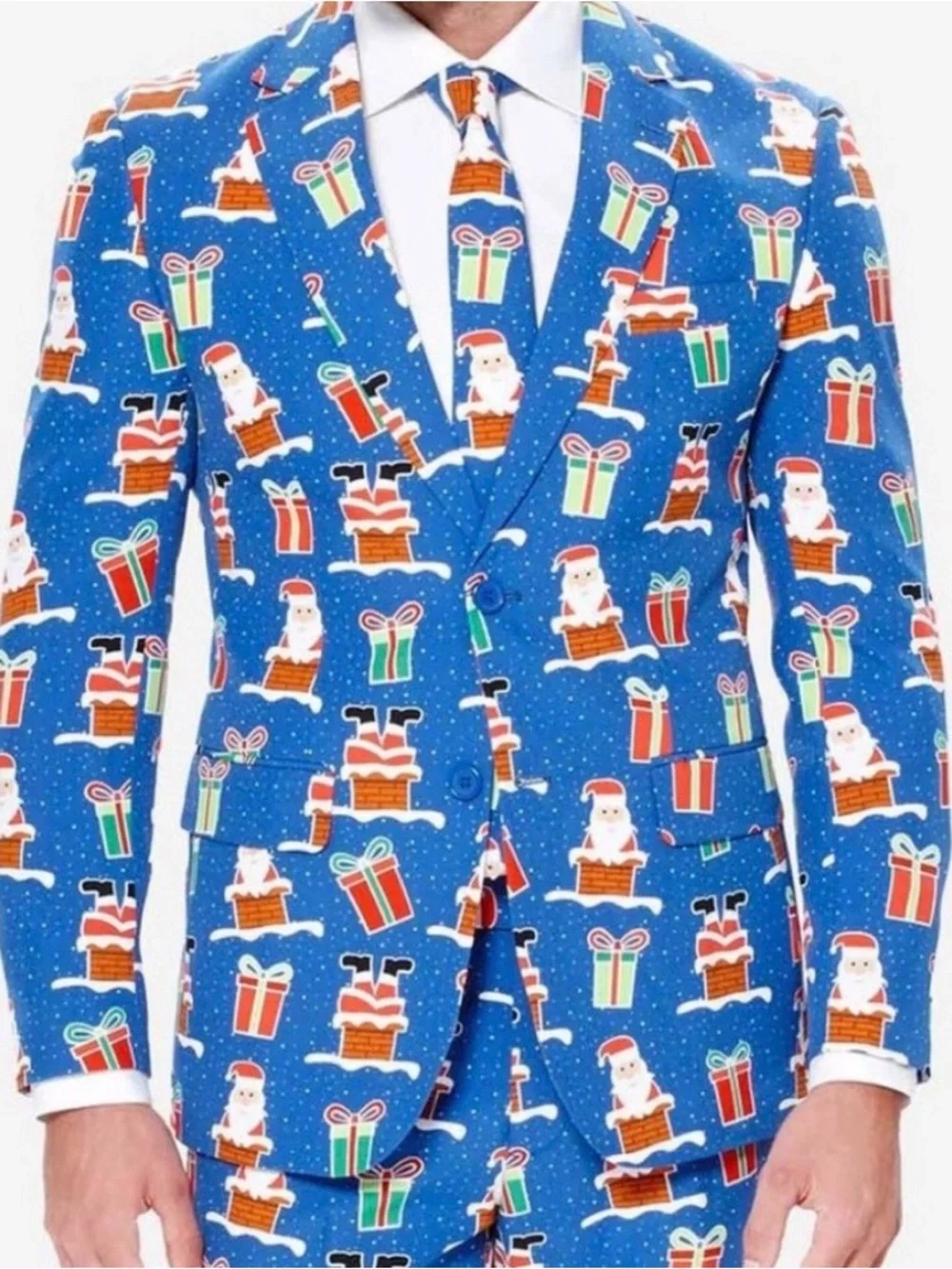 OppoSuits Blue, Red, Green & White Festive Snowman Blazer